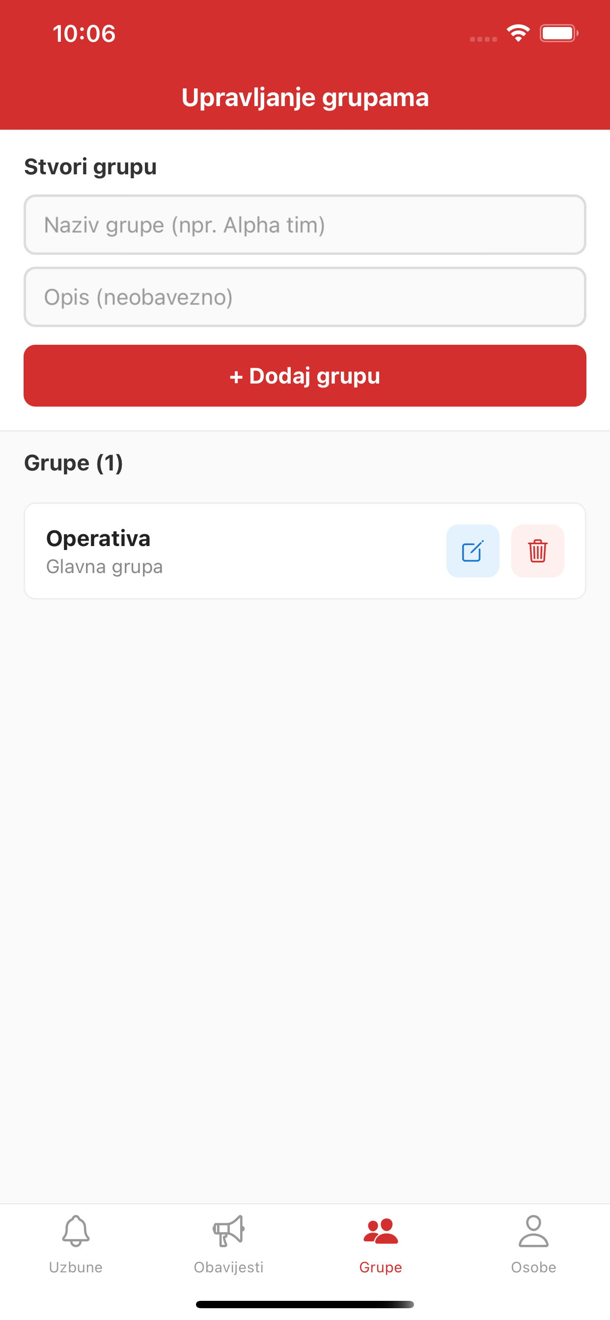 Upravljanje grupama u RescueAlert-u